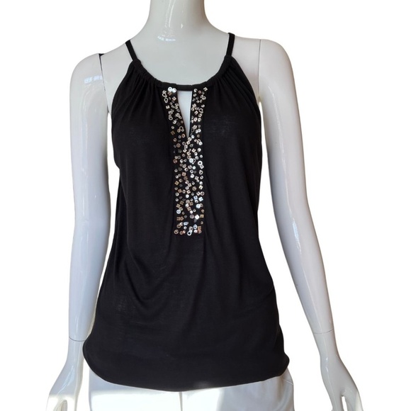 INC International Concepts Black Silver Sequin Trim Relaxed Fit Tank Top Size Sm - Picture 6 of 6